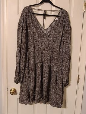 Women's Black and White Printed V-Neck Tiered Dress - A New Day